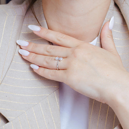 Silver 925 Rhodium Plated Twin CZ Ring - BGR00863