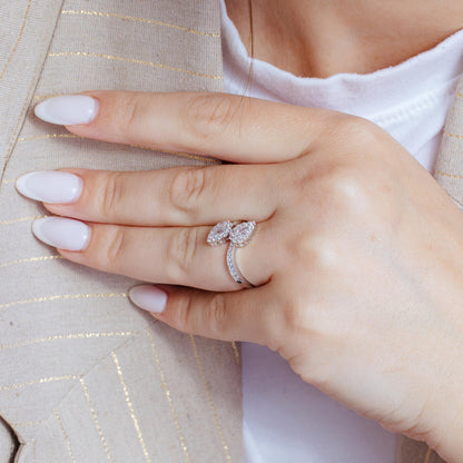 Silver 925 Rhodium Plated Open End Teardrop CZ Ring - BGR01018