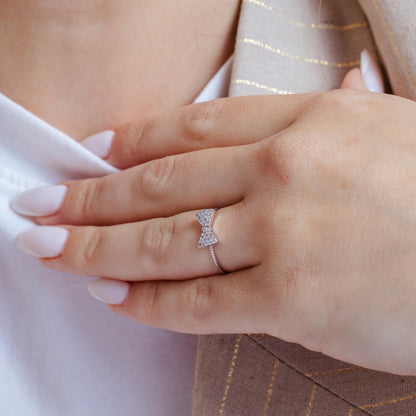 Silver 925 Rhodium Plated CZ Bow Tie Ring - BGR01072