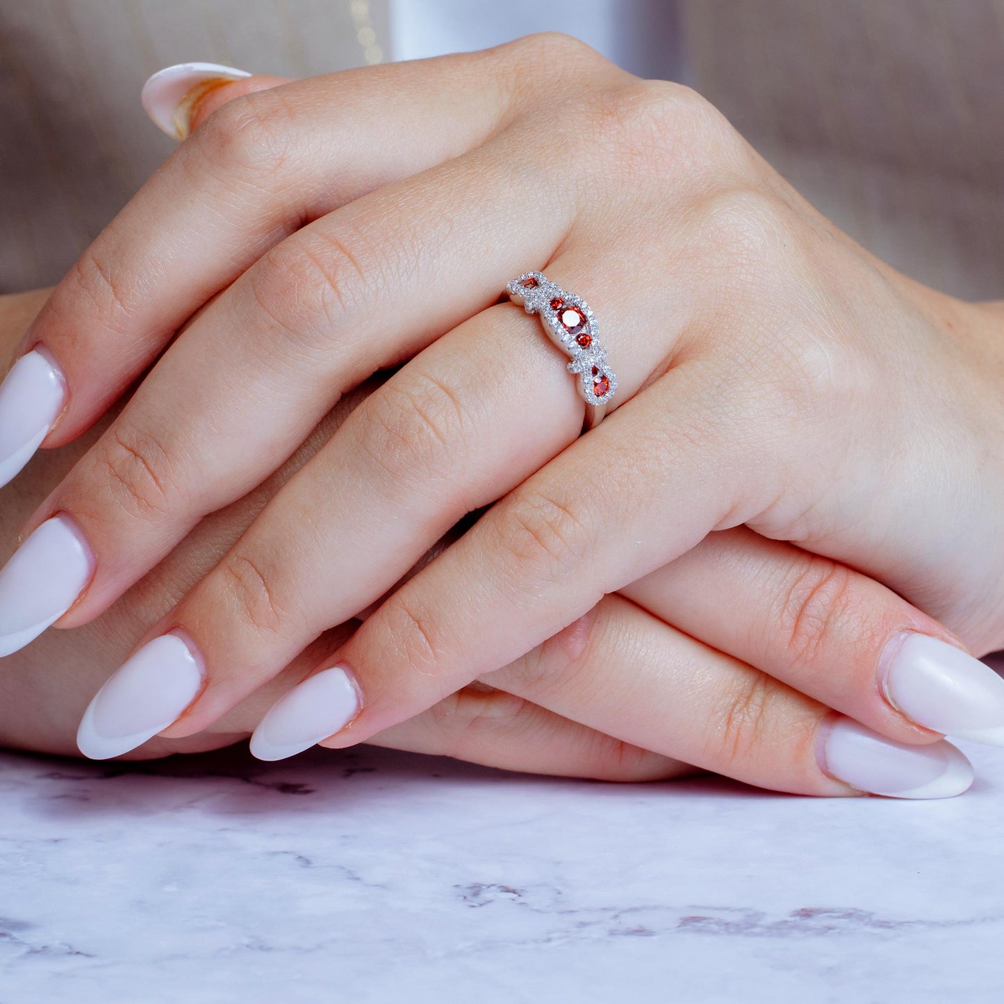 Silver 925 Rhodium Plated Knotted Red CZ Ring - BGR01112RED