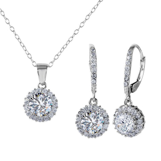 Silver 925 Rhodium Plated Halo Set - BGS00463 | Silver Palace Inc.