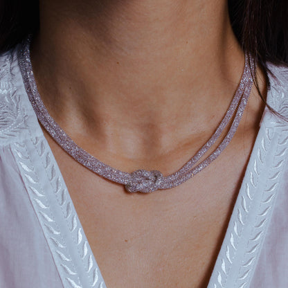 Silver 925 Rhodium Plated Mesh with Crystals Stones Necklace - ECN00010RH