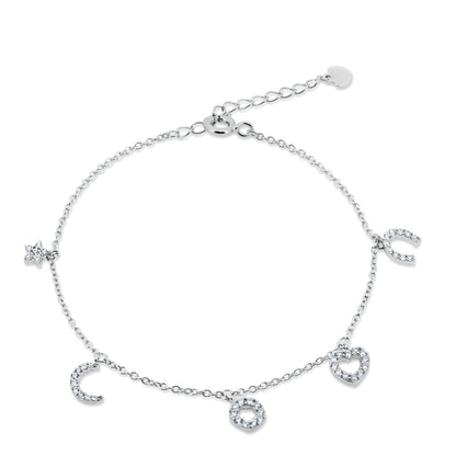 Silver 925 Rhodium Plated CZ Charm Bracelet - GMB00030RH