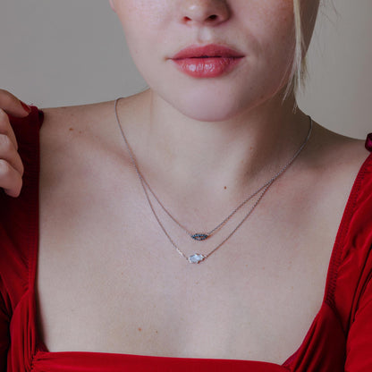 Silver 925 Rhodium Plated Hamsa Hand and Evil Eye Necklace - GMN00015RH