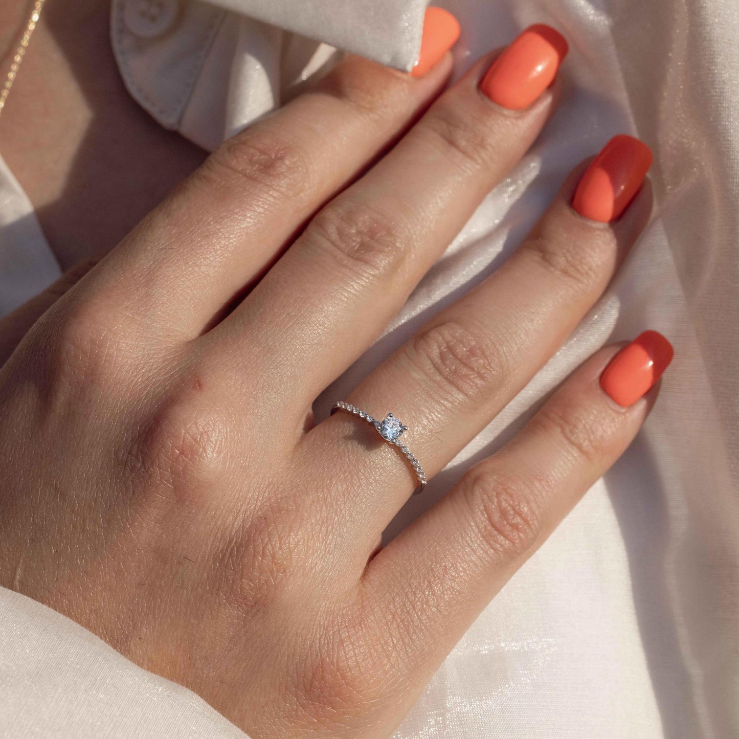 Silver 925 Rhodium Plated Thin Round CZ Ring - GMR00052