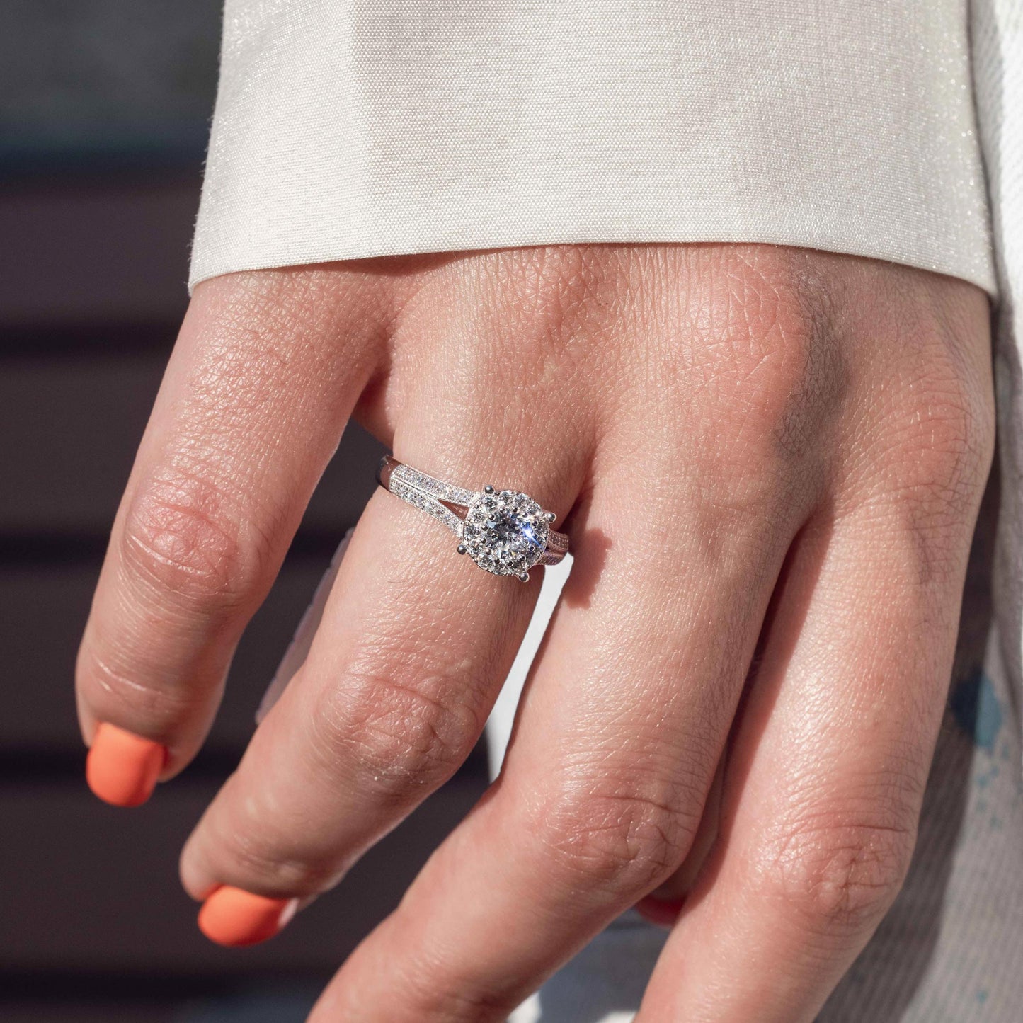 Silver 925 Rhodium Plated Halo Ring Encrusted with Micro Pave - GMR00084