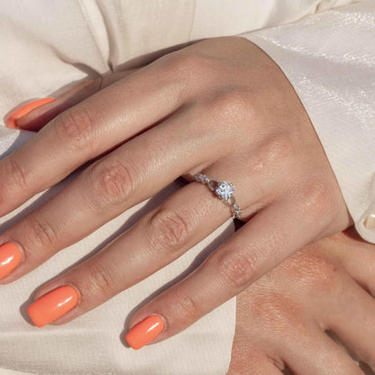 Silver 925 Rhodium Plated Open Shank CZ Center Stone Ring - GMR00091