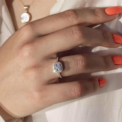 Silver 925 Rhodium Plated Square Halo Ring with CZ Shank - GMR00209
