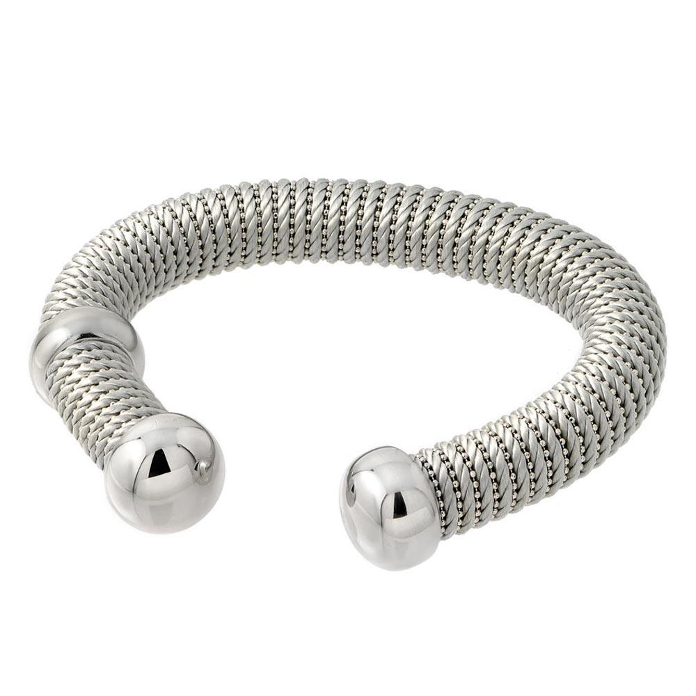 Silver 925 Rhodium Plated Open Silver Silk Cord Italian Bracelet - ITB00139RH-SILVER | Silver Palace Inc.