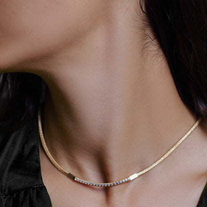 Silver 925 Gold Plated Wired Omega Chain with CZ - ITN00049GP