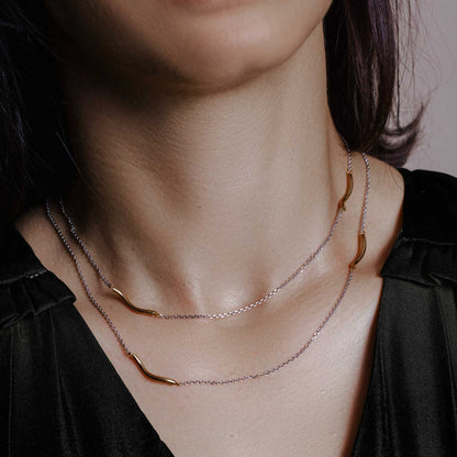 Silver 925 Rose Gold Plated Curved Bar Long Necklace - ITN00103RH-RGP