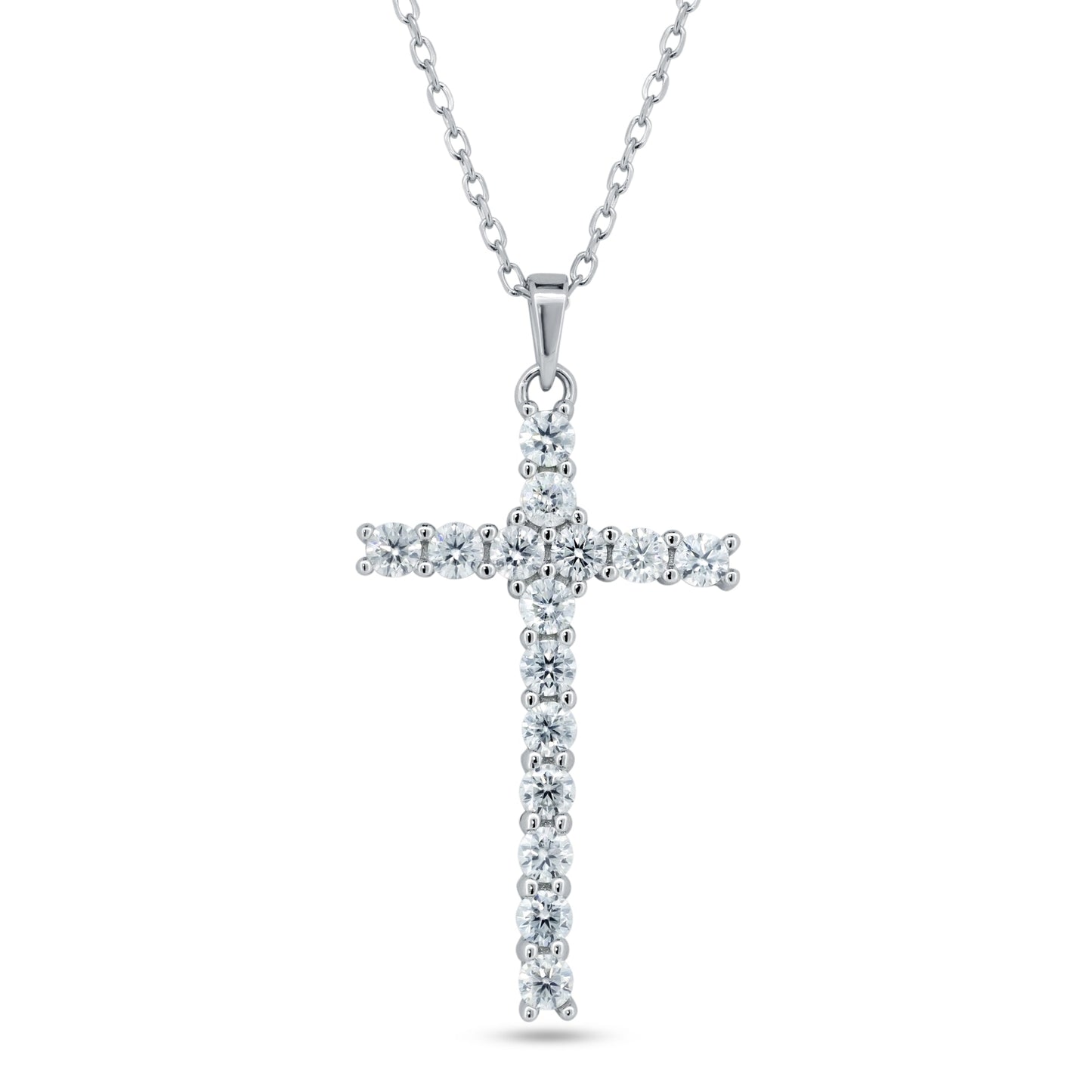 Silver Rhodium 925 Cross Moissanite Necklace - MBGP00003