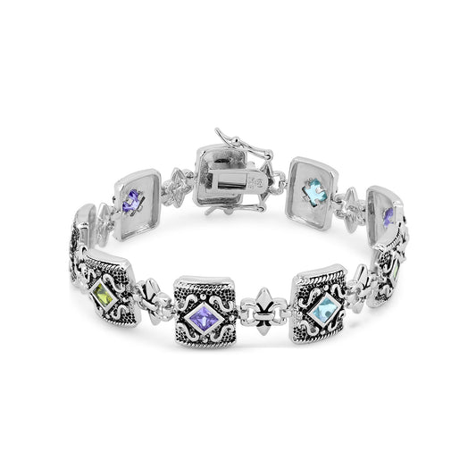 Silver 925 Oxidized Rhodium Plated Multi Color CZ Antique Bracelet - STB00342