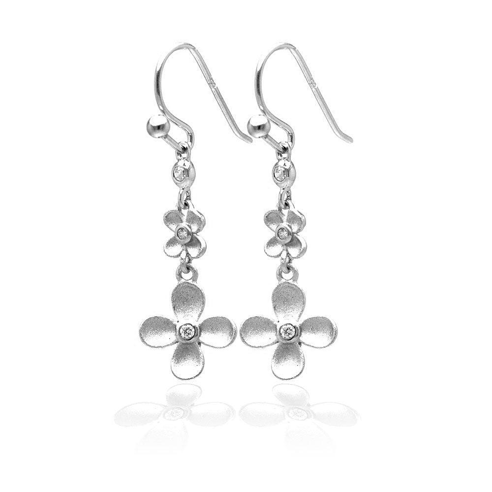 Closeout-Silver 925 Rhodium Plated Matte Finish Hanging Clover Earrings - STE00742 | Silver Palace Inc.