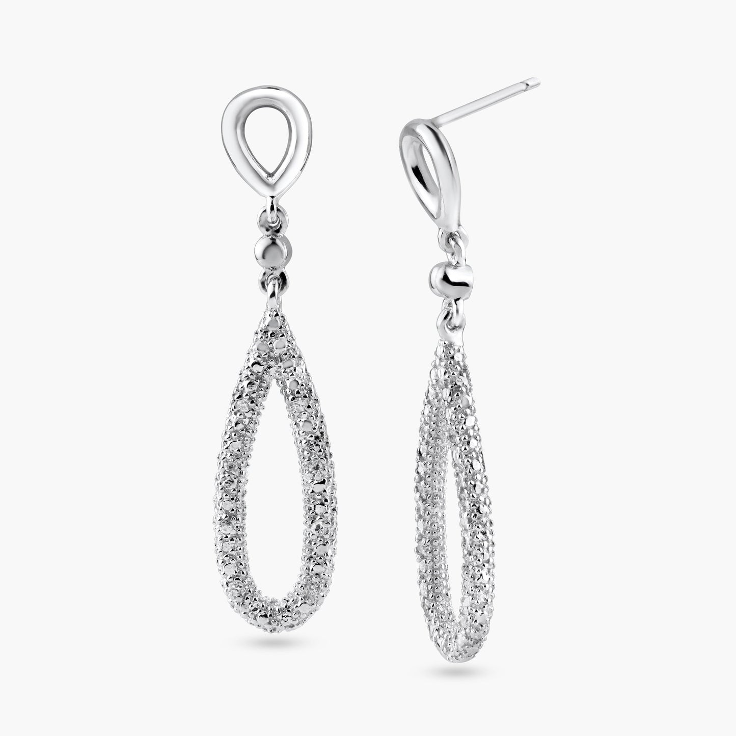 Silver 925 Rhodium Plated Open Teardrop Clear CZ Dangling Stud Earrings - STE00869 | Silver Palace Inc.