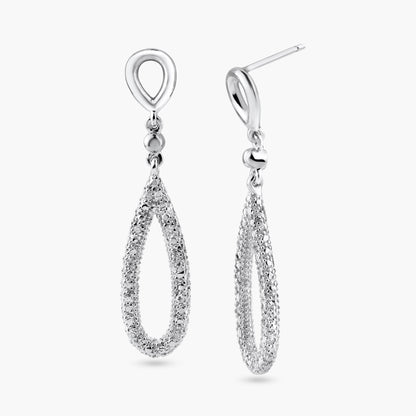 Silver 925 Rhodium Plated Open Teardrop Clear CZ Dangling Stud Earrings - STE00869 | Silver Palace Inc.