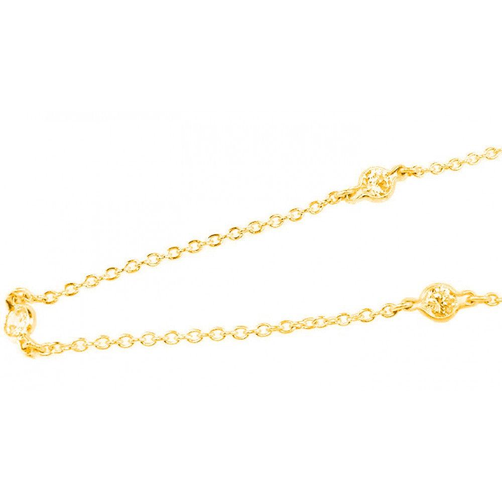 Silver 925 Gold Rhodium Plated Three CZ Necklace - STP00039GP | Silver Palace Inc.