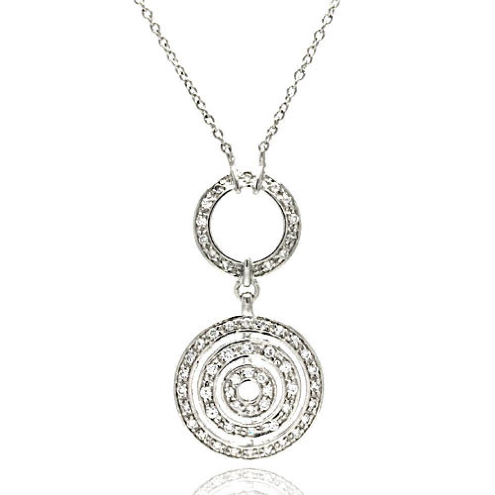 Closeout-Silver 925 Clear CZ Rhodium Plated Multi Circle Pendant Necklace - STP00185 | Silver Palace Inc.