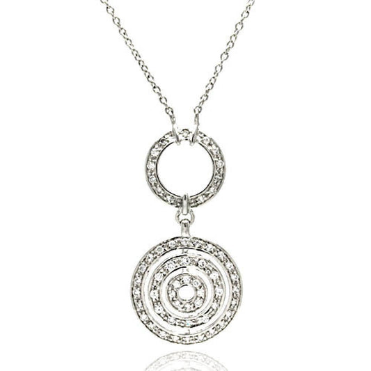 Closeout-Silver 925 Clear CZ Rhodium Plated Multi Circle Pendant Necklace - STP00185 | Silver Palace Inc.