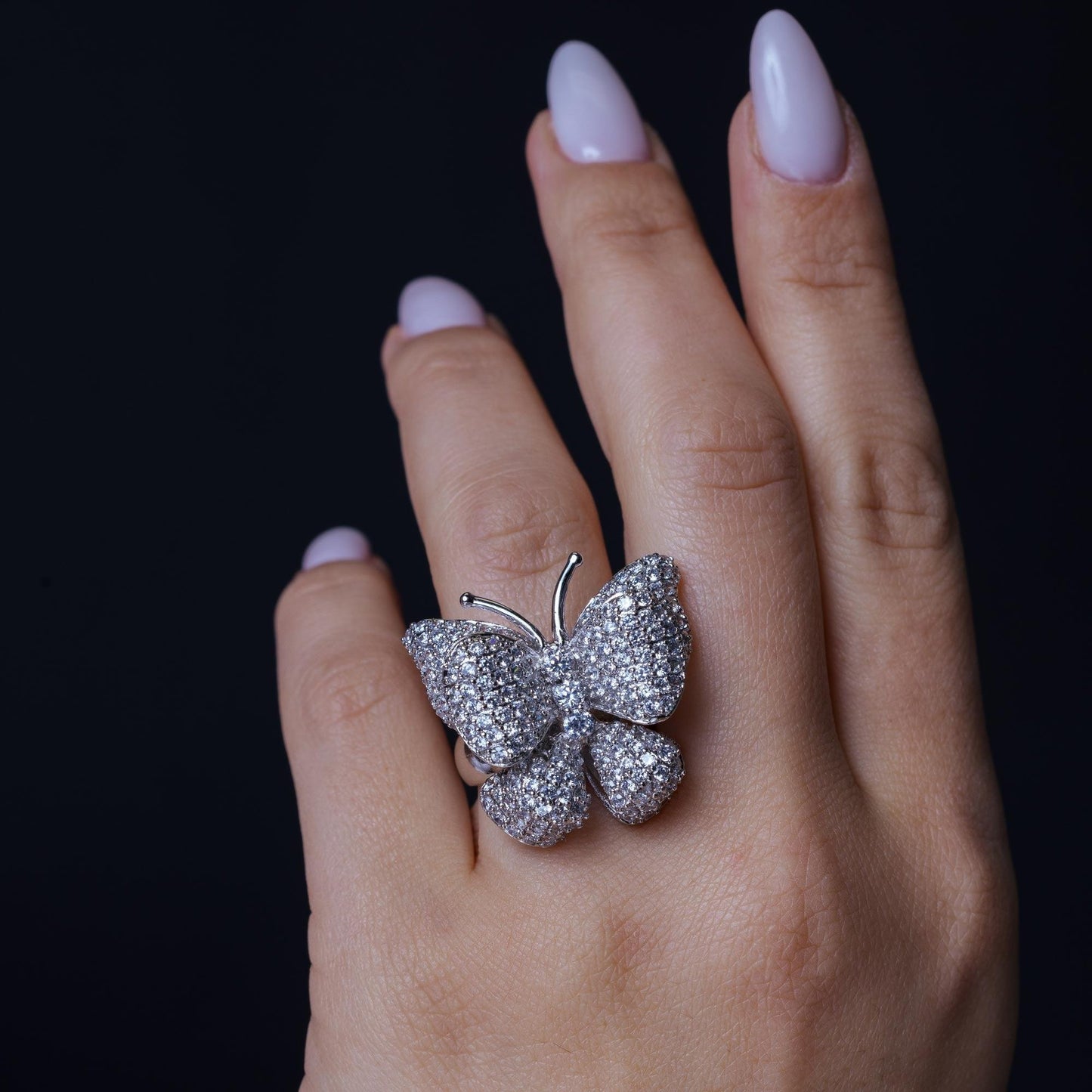 Closeout-Silver 925 Rhodium Plated Pave Set CZ Butterfly Ring - STR00300