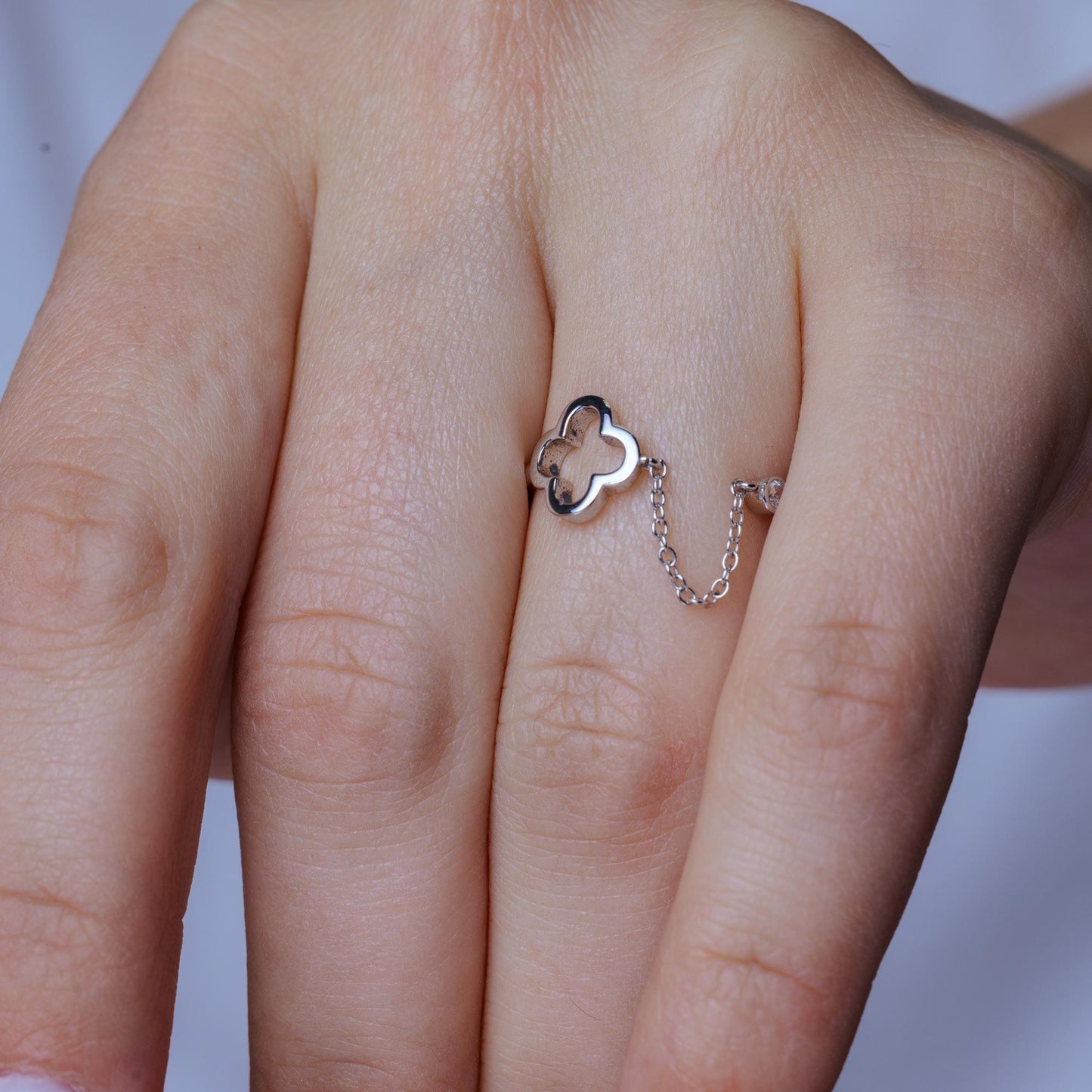 Silver 925 Rhodium Plated Open Clover Wire Ring - STR01003