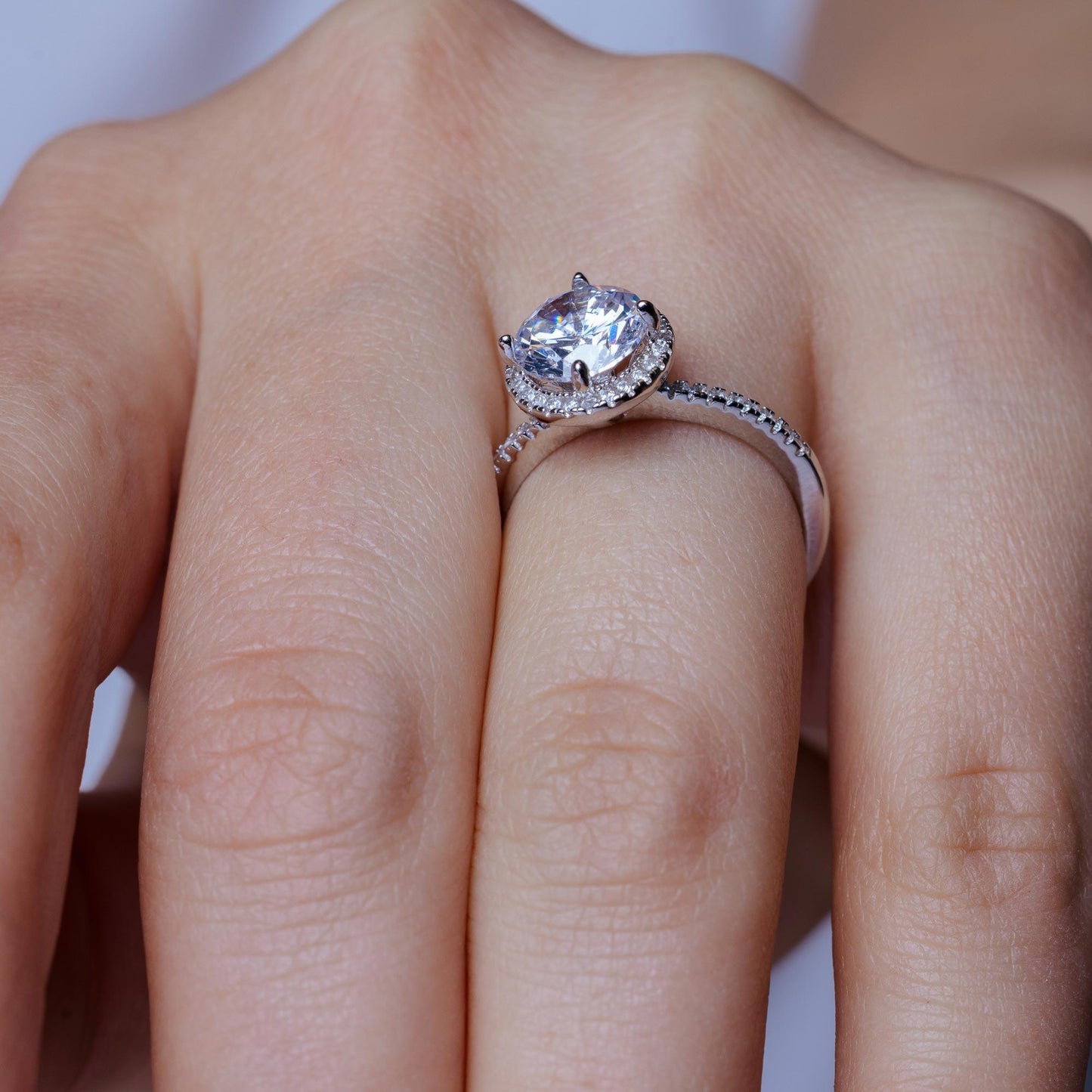 Silver 925 Rhodium Plated Round CZ Stone Ring - STR01087