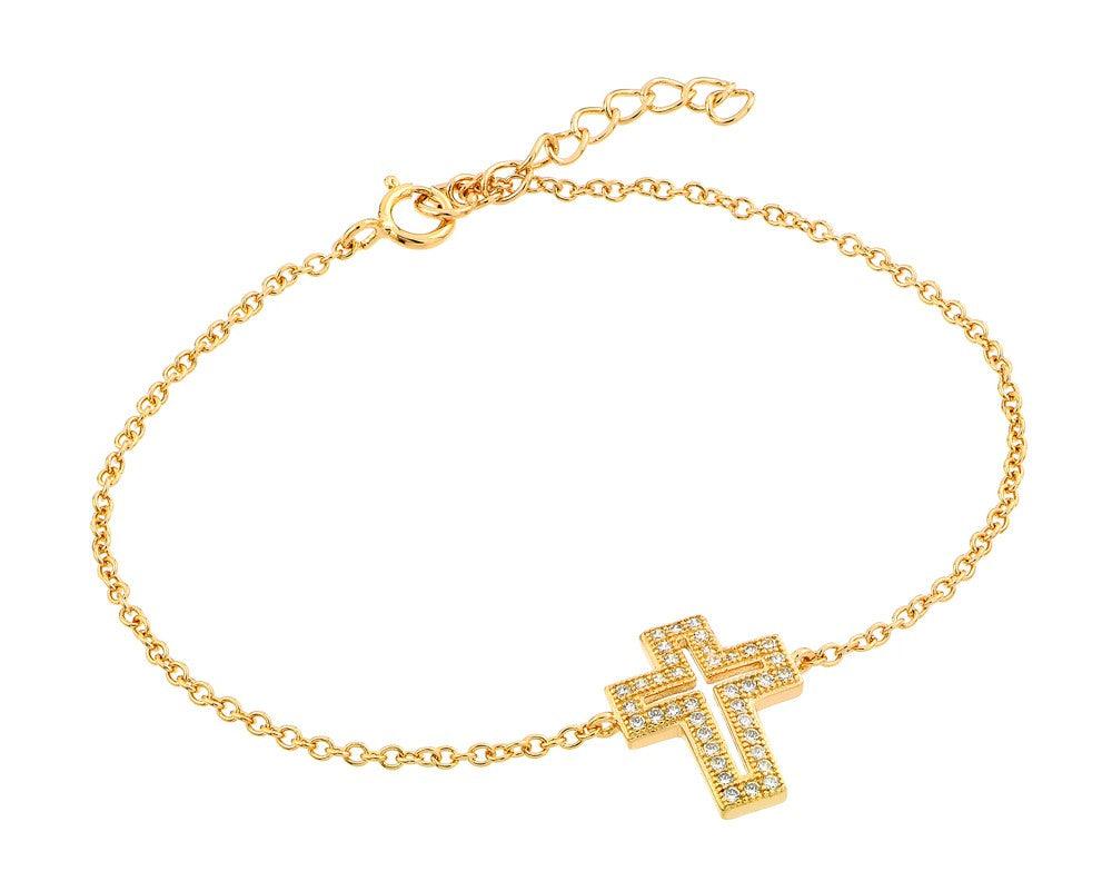 Silver 925 Gold Plated Open Cross CZ Bracelet - BGB00150 | Silver Palace Inc.