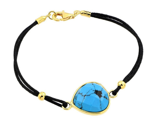 Silver 925 Gold Plated Evil Eye Stone Black Rope Bracelet - BGB00171GP | Silver Palace Inc.