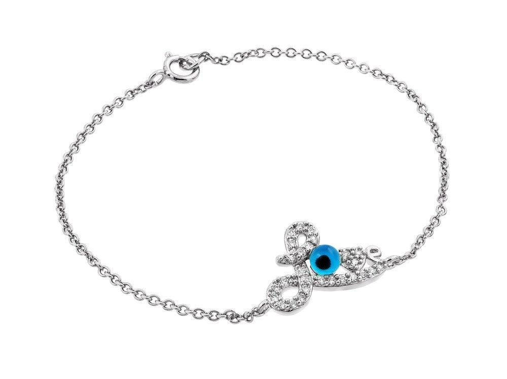 Silver 925 Rhodium Plated Evil Eye Love CZ Bracelet - BGB00169 | Silver Palace Inc.