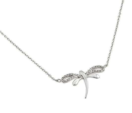 Silver 925 Rhodium Plated Clear CZ Stone Dragonfly Pendant Necklace - BGP00845 | Silver Palace Inc.