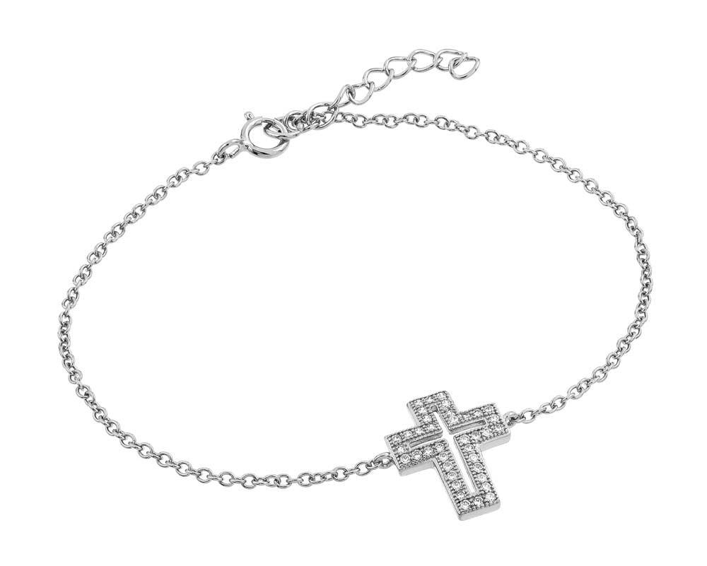 Silver 925 Rhodium Plated Clear Open Cross CZ Bracelet - BGB00113 | Silver Palace Inc.