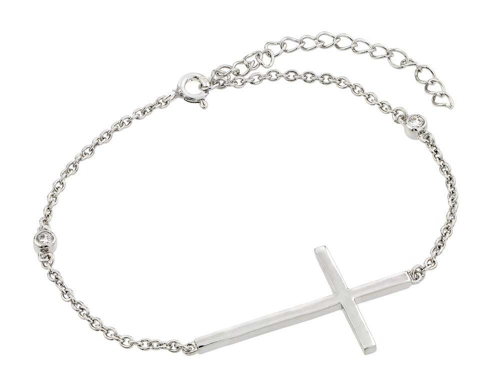 Silver 925 Rhodium Plated Sideways Cross Bracelet - BGB00116 | Silver Palace Inc.