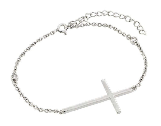 Silver 925 Rhodium Plated Sideways Cross Bracelet - BGB00116 | Silver Palace Inc.