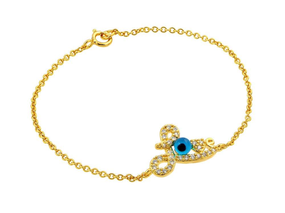 Silver 925 Gold Plated Evil Eye Love CZ Bracelet - BGB00169GP | Silver Palace Inc.