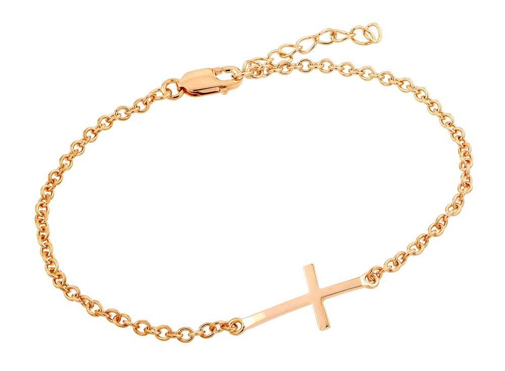 Silver 925 Rose Gold Plated Sideways Cross Bracelet - BGB00110RGP | Silver Palace Inc.