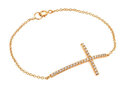 Silver 925 Rose Gold Plated Sideways Cross CZ Bracelet - BGB00147 | Silver Palace Inc.