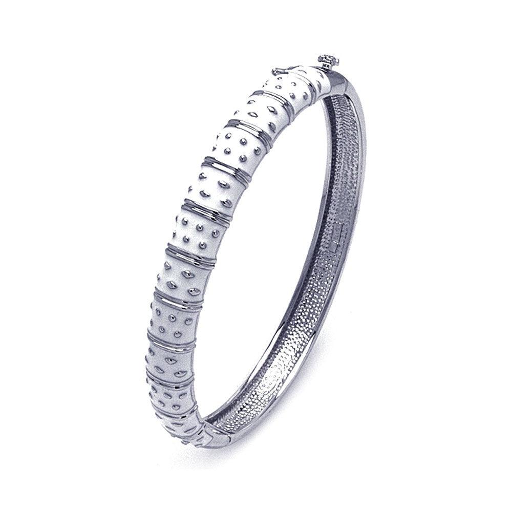 Silver 925 Rhodium Plated White Enamel CZ Bangle Bracelet - BGG00030 | Silver Palace Inc.