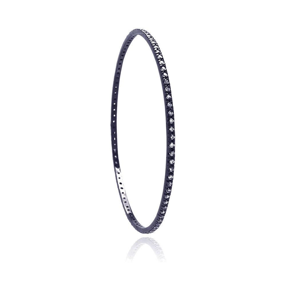 Closeout-Silver 925 Black Rhodium Plated CZ Bangle Bracelet - BGG00035 | Silver Palace Inc.