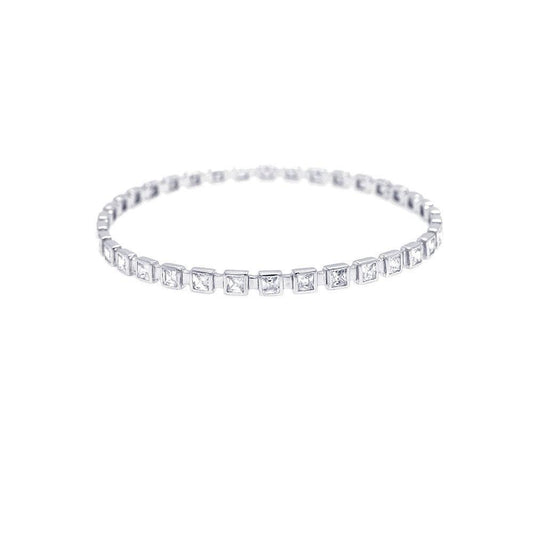 Closeout-Silver 925 Rhodium Plated Clear Square CZ Bangle Bracelet - STB00085 | Silver Palace Inc.