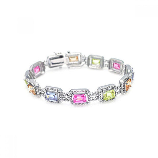 Silver 925 Rhodium Plated Multiple Multicolor Square CZ Bracelet - BGB00007 | Silver Palace Inc.