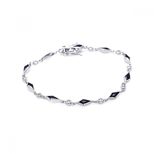 Silver 925 Rhodium Plated Multiple Sharp Black Marquis CZ Bracelet - BGB00022 | Silver Palace Inc.