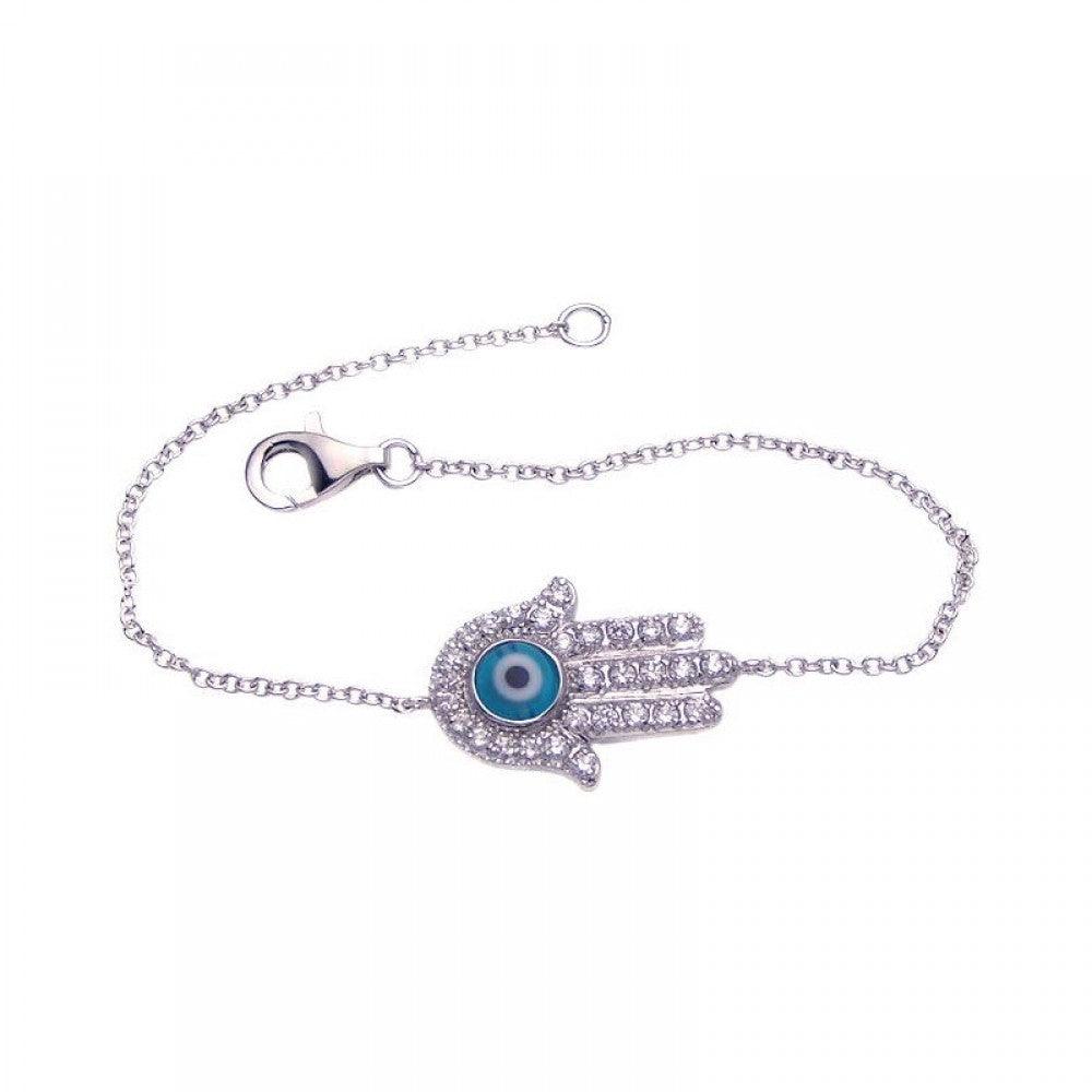 Silver 925 Rhodium Plated Evil Eye Hamsa Bracelet - BGB00061 | Silver Palace Inc.