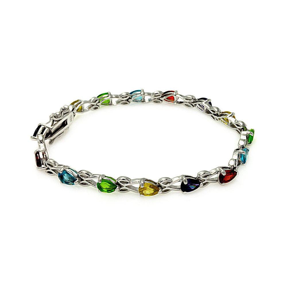 Silver 925 Multicolor Teardrop CZ Pearl Bracelet - BGB00094 | Silver Palace Inc.