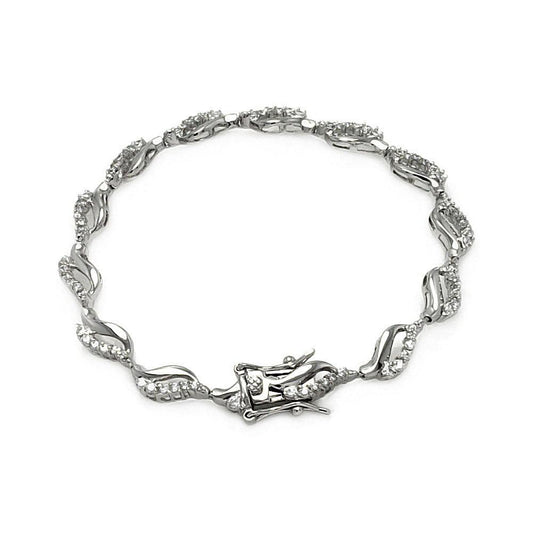 Silver 925 Rhodium Plated Open Wave Tennis Clear CZ Bracelet - BGB00107 | Silver Palace Inc.