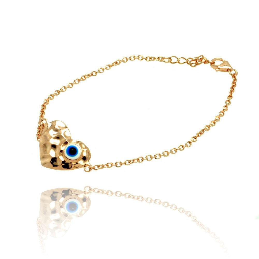 Silver 925 Gold Plated Evil Eye Heart CZ Bracelet - BGB00136 | Silver Palace Inc.