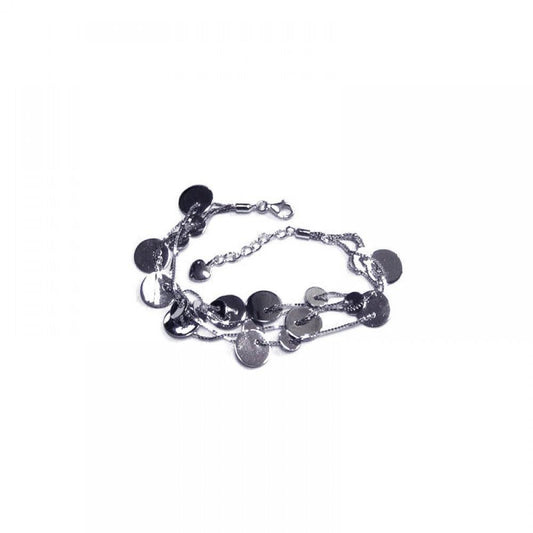 Closeout-Silver 925 Rhodium Plated Multiple Graduated Dangling Round Disc Bracelet - DSB00001 | Silver Palace Inc.