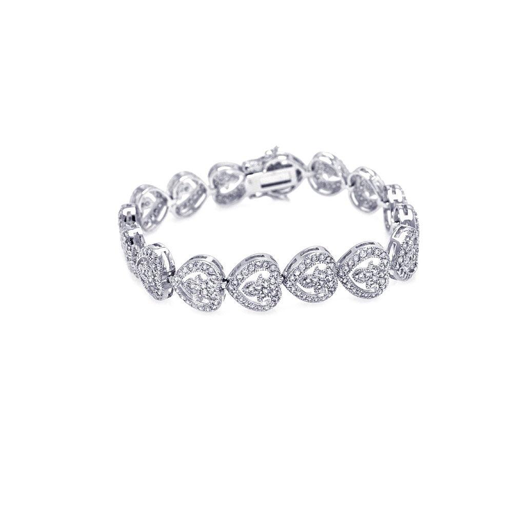 Closeout-Silver 925 Rhodium Plated Multi Heart Clear CZ Bracelet - STB00042 | Silver Palace Inc.