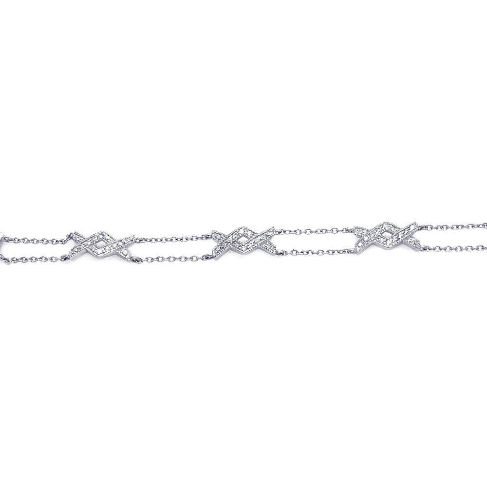 Closeout-Silver 925 Rhodium Plated Clear CZ Twist Link Bracelet - STB00045 | Silver Palace Inc.