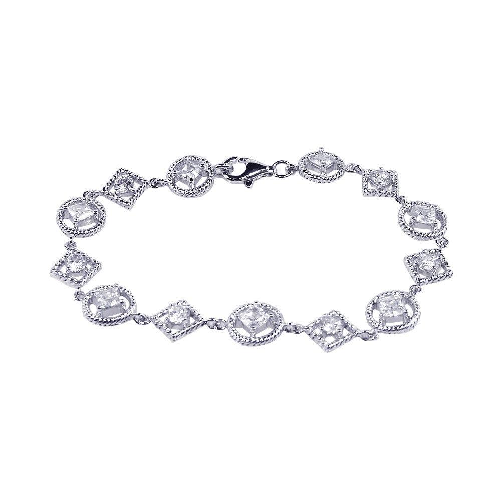 Silver 925 Rhodium Plated Multi Shape Clear CZ Bracelet - STB00283 | Silver Palace Inc.