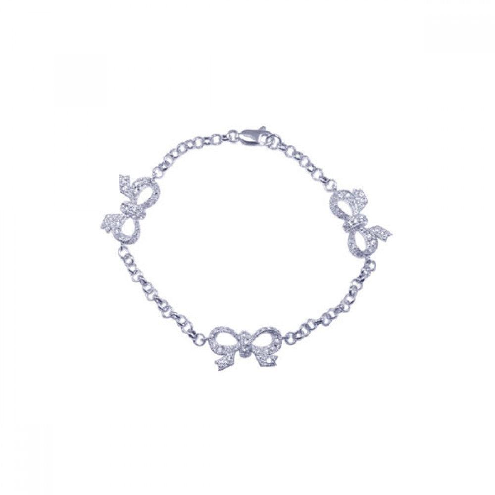 Silver 925 Rhodium Plated Clear CZ Ribbon Charm Bracelet - STB00364 | Silver Palace Inc.